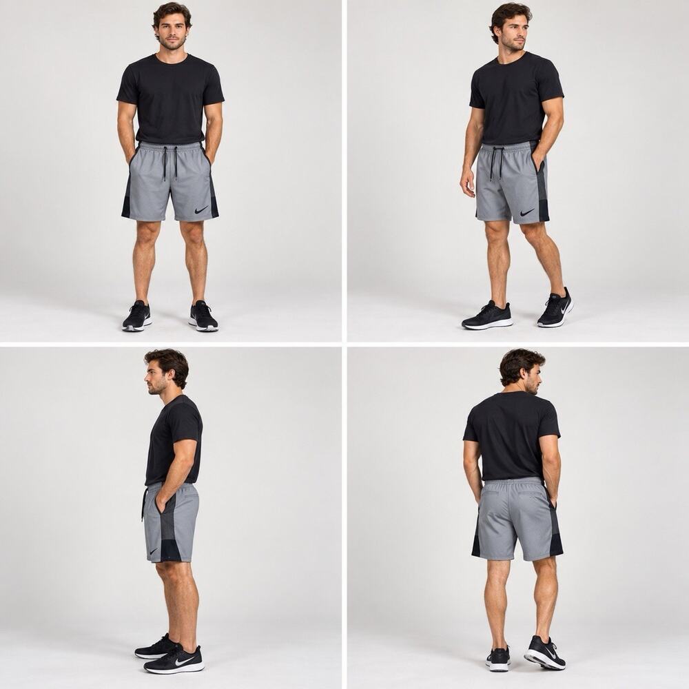 Nike Dri-FIT Mens Large Gray Black Athletic Training Shorts Drawstring